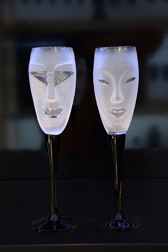 シャンパンクリスタルグラスセット 2個セット 彫刻作品 マッツ 