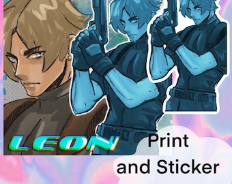 Blue Halftone Leon Print and Sticker Set