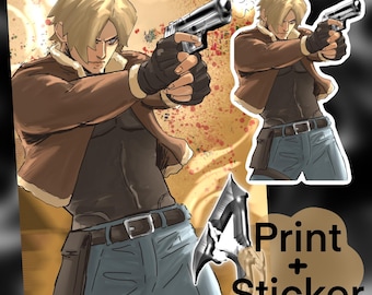 RE4 Leon Kennedy in Action Print and Sticker Set