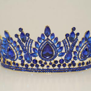 Quinceanera Crown  Bridal Tiara, Wedding Crown, Wedding Tiara, Quinceanera&#39;s Corona Gold with Royal Blue crystals