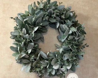 Wreaths For Front Door, Lambs Ear Wreath, Outdoor Greenery Wreath, Modern Farmhouse Wreath, Spring Summer Wreath, Wreath For All Seasons