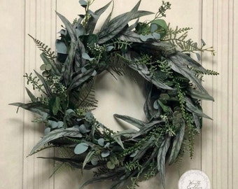 Eucalyptus Mix Farmhouse Wreath For Front Door | Everyday Wreath | Outdoor Wreath | Year Round Greenery Wreath | Large Wreath