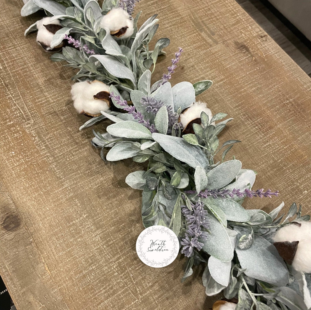Lambs Ear and Lavender Garland, Year Round Garland, Spring Mantle Decor ...