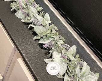 Lambs Ear and Lavender Garland, Year Round Garland, Spring Mantle Decor, Eucalyptus Garland, Wedding Garland, Modern Farmhouse Decor Wreaths