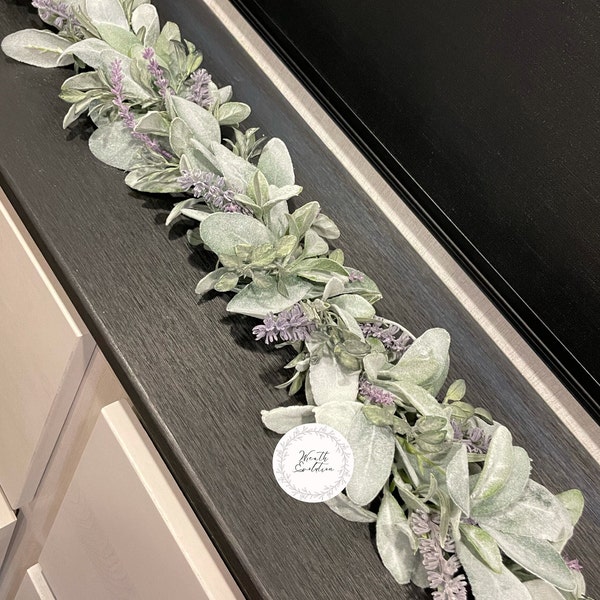 Lambs Ear and Lavender Garland, Year Round Garland, Spring Mantle Decor, Eucalyptus Garland, Wedding Garland, Modern Farmhouse Decor Wreaths