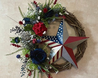 Patriotic Wreath For Door | Large 4th of July Wreath | Independence Day Wreath | American Flag Wreath | Red White and Blue Wreath |