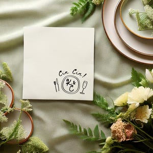 Custom Whimsical Wedding Crest Cocktail Napkin | Italy | Italian | Wedding | Party | Bachelorette | Birthday | Personalized | Bridal Shower
