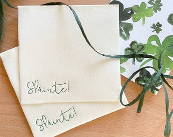 Sláinte Ivory Cocktail Napkin Set | Guest Towel | Foil Print | Funny | Entertaining | Hostess | Party | St. Paddy's Day | St. Patricks Day