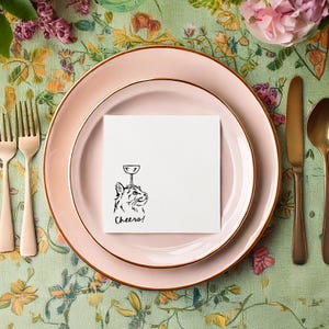 Cat with Cocktail Glass on Head Napkin | For Wedding, Engagement Party, Rehearsal Dinner, Bridal Shower