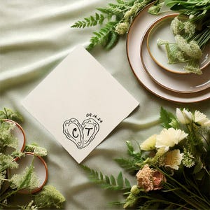 Oyster Heart Cocktail Napkin | For Coastal Wedding, Nautical Bachelorette Party, Birthday, Bridal Shower, Rehearsal Dinner, Night Before