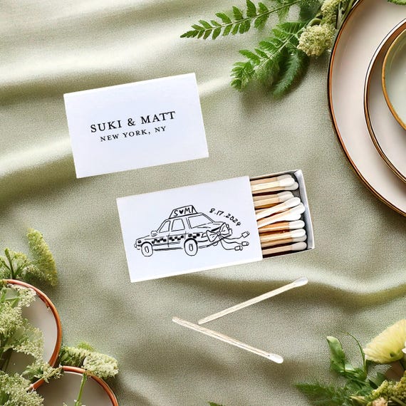 Custom NYC Taxi Matchboxes | Wedding | Bachelorette | Personalized | Bach Party | Bridal Shower | Rehearsal Dinner Night Before Matches