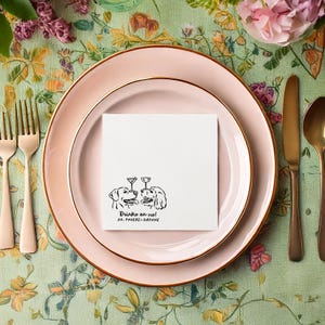 Two Dogs with Glass on Nose Cute Illustration Cocktail Napkin | For Wedding, Engagement Party, Rehearsal Dinner, Bridal Shower, Multiple Pet