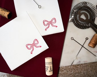 Red Bow Ribbon Napkin Set | Guest Towel | Foil Print | Entertaining | Hostess | Valentines Day | Baby Bridal Shower | Wedding | Bachelorette