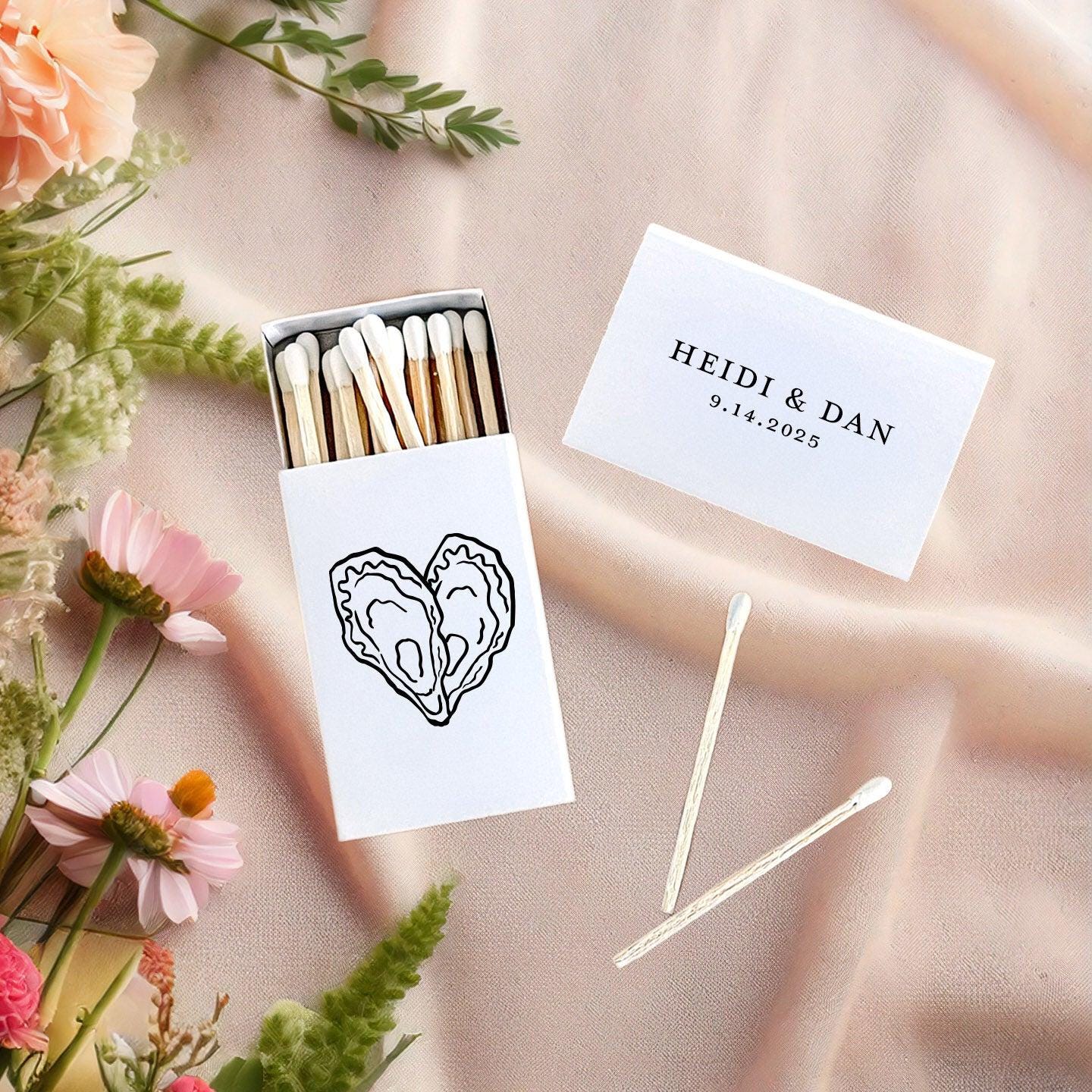 Oyster Heart Matchboxes | For Coastal Nautical Wedding, Engagement Party, Rehearsal Dinner, Bridal Baby Shower, Night Before, Bachelorette