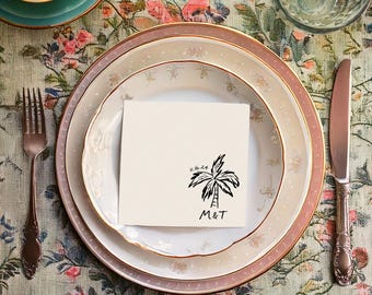 Palm Tree Cocktail Napkin | For Coastal Wedding, Beach Engagement Party, Destination Rehearsal Dinner Night Before, Bachelorette