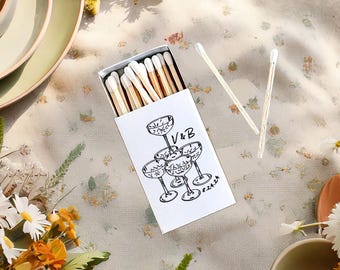 Crystal Coupe Champagne Tower Illustration Matchboxes | For Wedding, Engagement Party, Rehearsal Dinner, Night Before, Bridal