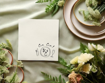 Cin Cin Wedding Crest Cocktail Napkins: Italy Theme, Personalized Party Decor