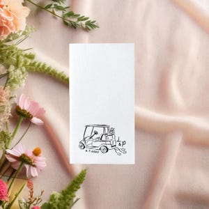 Custom Golf Cart Guest Towel Napkin | Wedding | Personalized | Bathroom | Night Before | Hand Drawn Sketch | Just Married Get Away Car