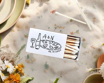 Wine & Oyster Matchboxes | For Coastal Wedding, Nautical Bachelorette, Birthday, Bridal Shower, Rehearsal Dinner, Night Before, Engagement