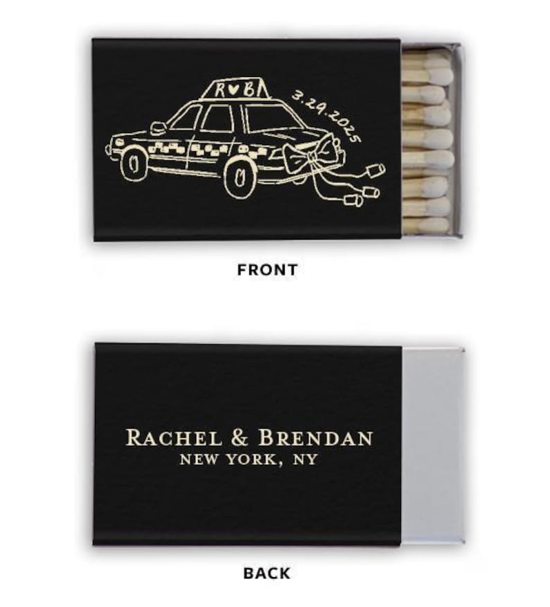 Custom NYC Taxi Matchboxes | Wedding | Bachelorette | Personalized | Bach Party | Bridal Shower | Rehearsal Dinner Night Before Matches image 5