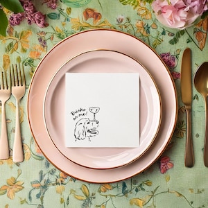 Dog with Glass on Nose Cute Illustration Cocktail Napkin | For Wedding, Engagement Party, Rehearsal Dinner, Bridal Shower
