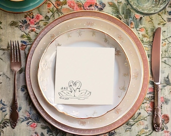 Love Bird Swans Cocktail Napkins: Vintage Wedding, Engagement Party