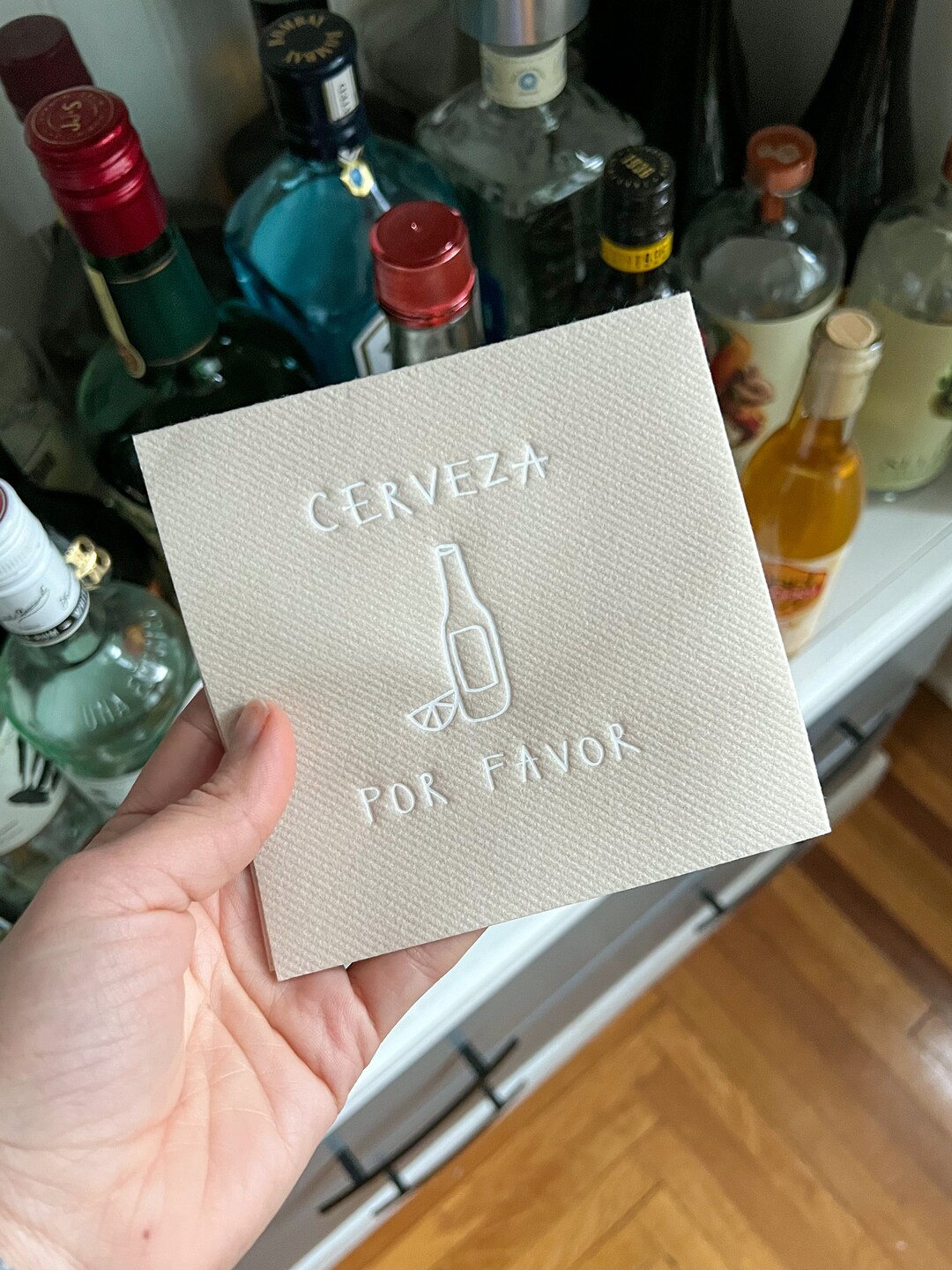 Cerveza Por Favor Kraft Cocktail Napkin Set Guest Towel Foil Print