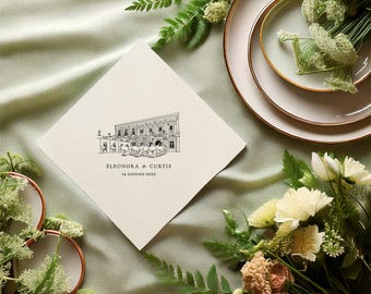Custom Venue Napkin | Wedding | Party | Bachelorette | Birthday | Personalized | Baby Shower | Bridal Shower | Night Before Line Drawing