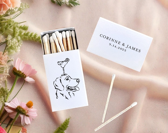 Dog with Cocktail Glass on Head Matchboxes: Custom Party Favors