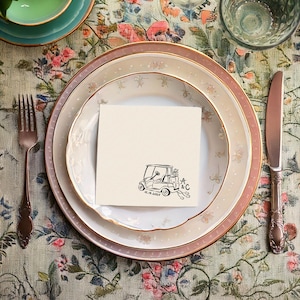 Golf Cart Just Married Car Sketch Cocktail Napkin | For Wedding, Engagement Party, Rehearsal Dinner, Bridal Shower