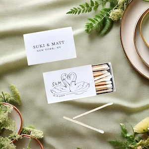 Love Bird Swans Hand Drawn Matchboxes | For Vintage Romantic Wedding, Rehearsal Dinner
