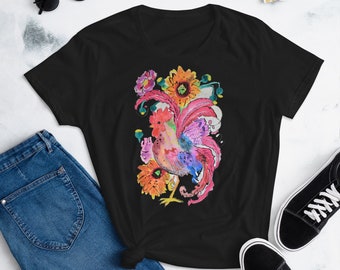 Women's short sleeve t-shirt-Rooster Art-Soft Cute Printed Tee