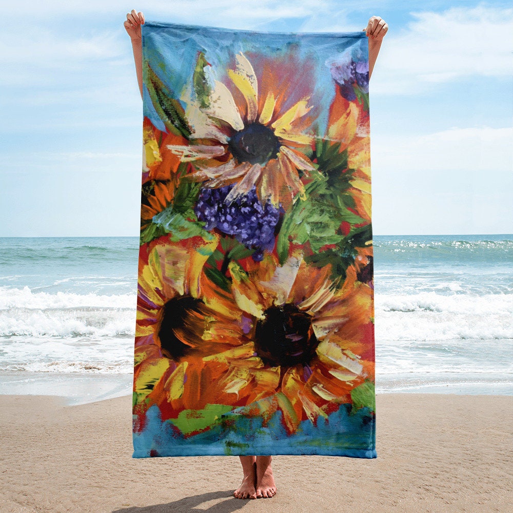 Microfiber Sunflowers Beach Towel, Autumn Flower Sunset Beach Towels  Oversized, Super Soft Quick Dry Bath Towel for Traveling, Bathroom,  Swimming