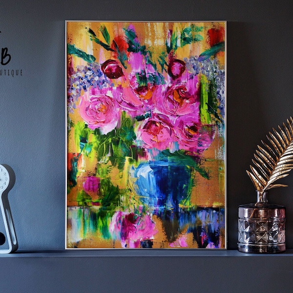 Abstract Floralart Flowerart Wall Art Flowerdesign-floraldesign Originalart Floral Wallart-Flowers In Vase Art-Home Decor