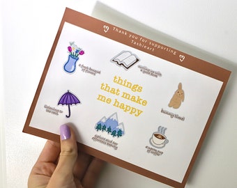 customizable “things that make me happy” stickers, paper stickers