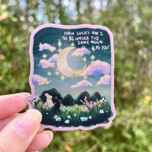 Pegatina de conejito de luna / Pegatina de paz de ensueño / Hermosos conejitos / Arte suave / Pegatina de vinilo / Estética suave / Cisne de vinilo / Regalo romántico