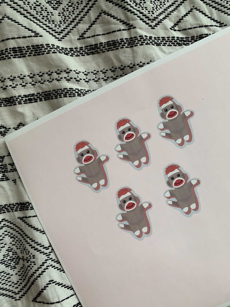 sock monkey stickers, paper stickers image 1