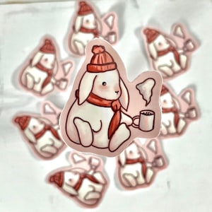 Winter-Häschen-Aufkleber | Weihnachts Hase Vinyl Aufkleber | Heißer Kakao Aufkleber | Gemütlicher Hase | Sticker für Journaling