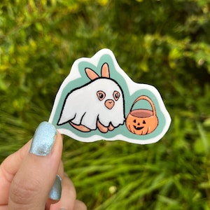 Geister Häschen Sticker | Niedlicher gruseliger Aufkleber | Gruseliges Häschen | Halloween-Aufkleber | Süßes Halloween | Süßes oder Saures | Vinyl Aufkleber