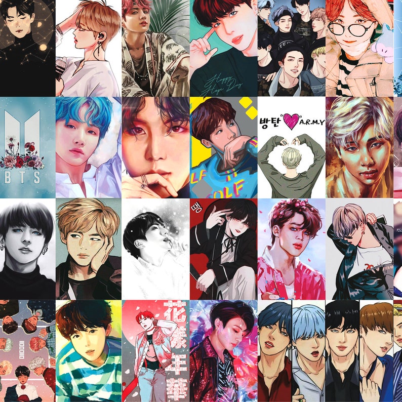 Wall collage kit 90pics BTS fanart Tezza collage kit print BTS art VSCO wall collage