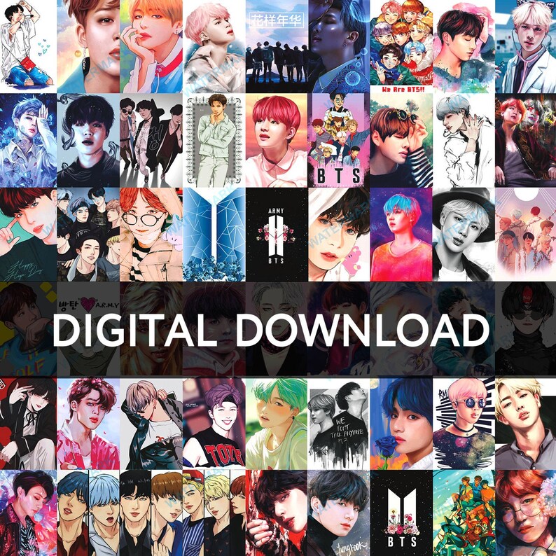 Wall collage kit 90pics BTS fanart Tezza collage kit print BTS art VSCO wall collage