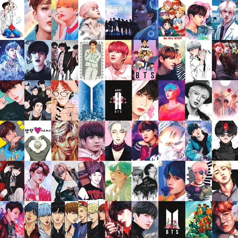Wall collage kit 90pics BTS fanart Tezza collage kit print BTS art VSCO wall collage