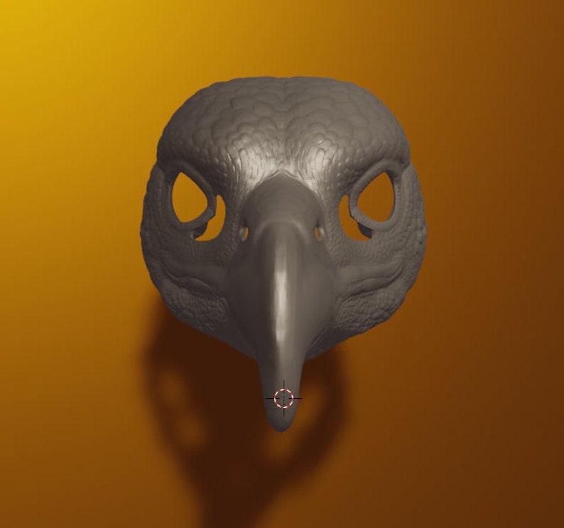 May include: A gray, 3D printed bird mask with a long beak and detailed feathers. The mask is designed to cover the eyes and nose.