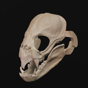 May include: A detailed 3D printed model of a skull with a large open jaw, revealing rows of teeth. The skull is a light beige colour and appears to be made of plastic.