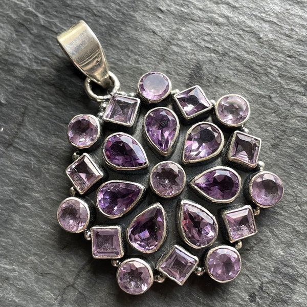 Superb Large Amethyst Gemstone Pendant - Purple Amethyst Statement Pendant - Vintage Style Pendant - 925 Sterling Silver Pendant