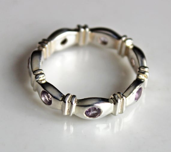 Amethyst Ring Band - Gemstone Silver Ring Band - R