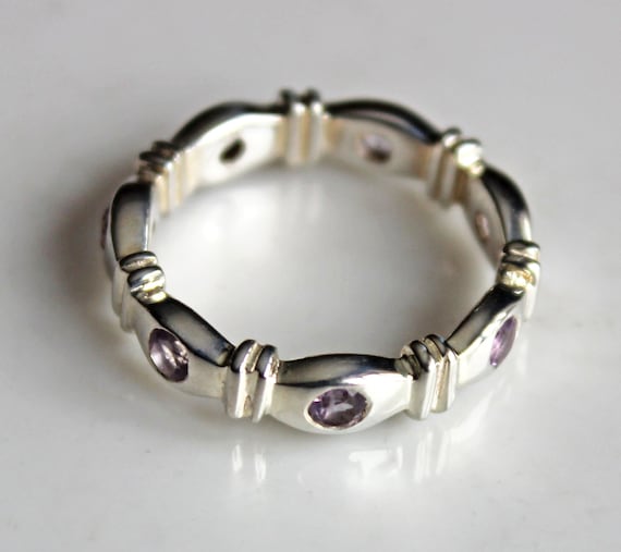 Amethyst Ring Band - Gemstone Silver Ring Band - … - image 1