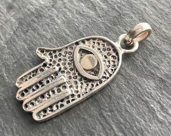 Pendentif main Hamsa - Pendentif mauvais œil - Pendentif en argent sterling massif 925 - Fabriqué à la main