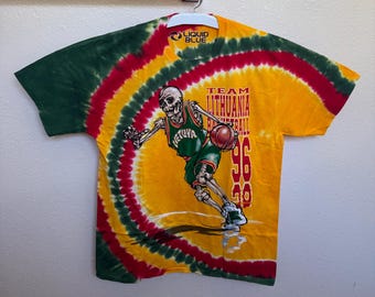 Lithuania Drivin' Tie-Dye T-Shirt,1996 basketball shirt,grateful dead skull tee,Skeleton Slam Dunk Olympics 90s Tee