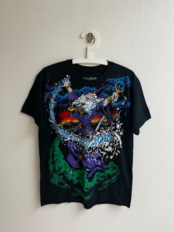 トップス vintage Liquid Blue wizard T-shirt Liquid Blue Mystical Wizard Graphic Tee, Dark Fantasy Tee, Wizard